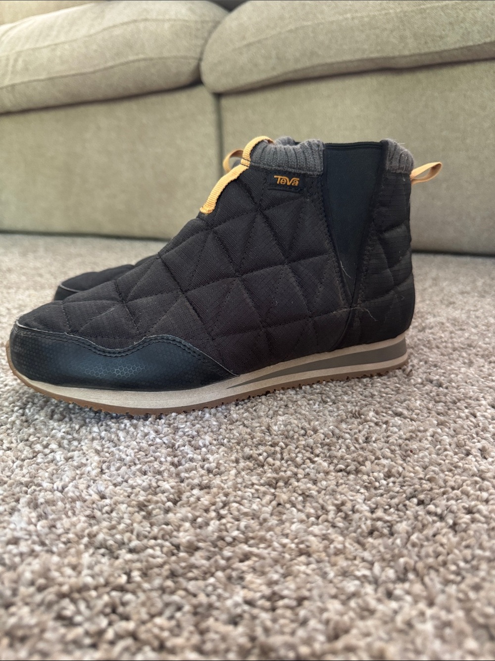Teva Quilted Ankle Booties in Black with Tan Accents